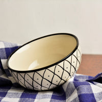 Hand Painted Black & White Spiral Ceramic Serving Bowls (5 inches, 325 ml each, Set of 2)