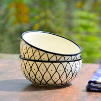 Hand Painted Black & White Spiral Ceramic Serving Bowls (5 inches, 325 ml each, Set of 2)