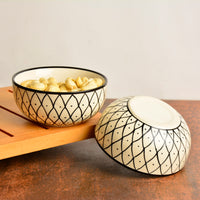 Hand Painted Black & White Spiral Ceramic Serving Bowls (5 inches, 325 ml each, Set of 2)