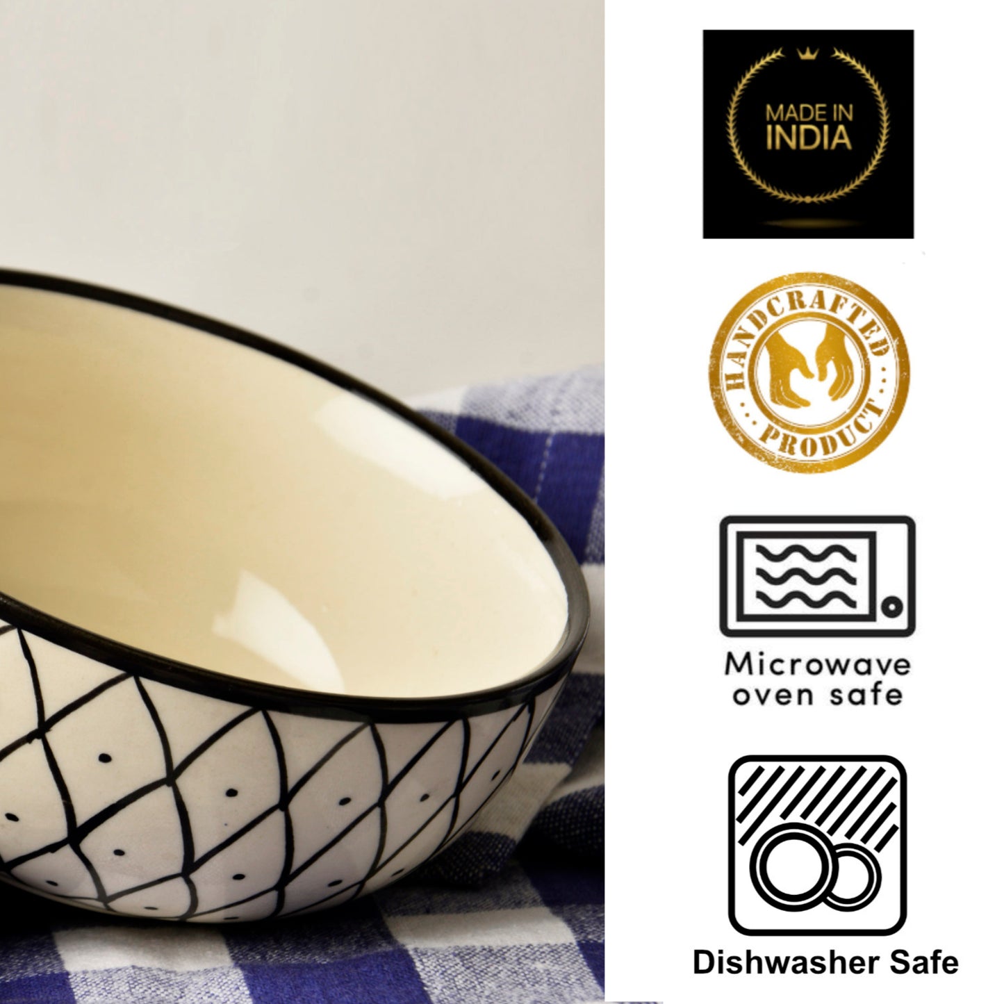 Hand Painted Black & White Spiral Ceramic Serving Bowls (5 inches, 325 ml each, Set of 2)