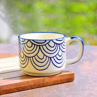 Hand Painted Blue Spiral Ceramic Cups (Set of 4, 150 ml)