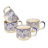 Hand Painted Blue Spiral Ceramic Cups (Set of 4, 150 ml)