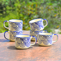 Hand Painted Blue Spiral Ceramic Cups (Set of 6, 150 ml)