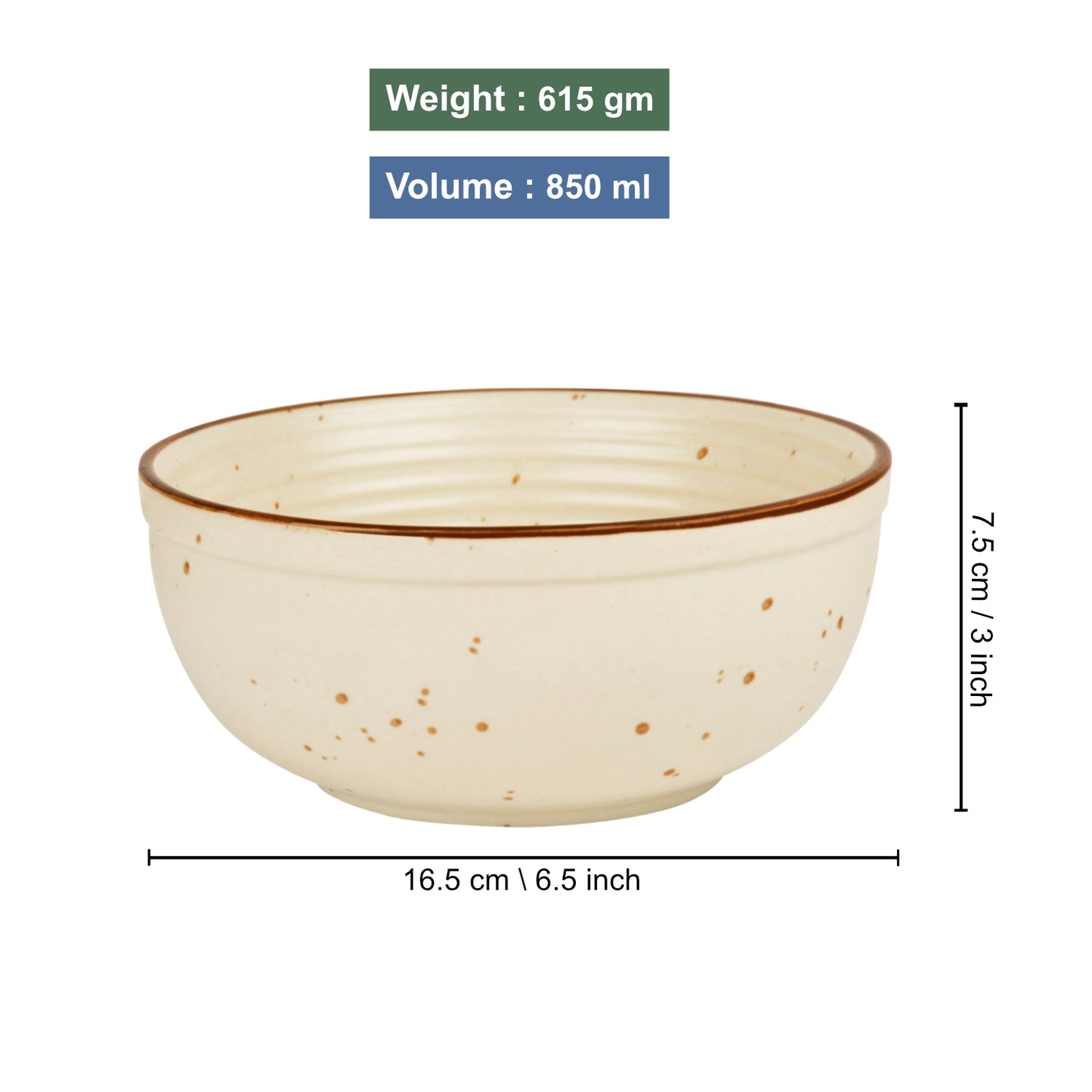 Studio Pottery Off White Matt Finish Ceramic Dinner Serving Bowls (Daimeter - 6.6 inches, 850 ml each, Set of 2)