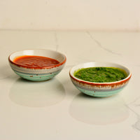 Studio Pottery Ceramic Green Carnival Dip Bowls (Set of 2, 50 ml each)