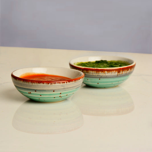 Studio Pottery Ceramic Green Carnival Dip Bowls (Set of 2, 50 ml each)