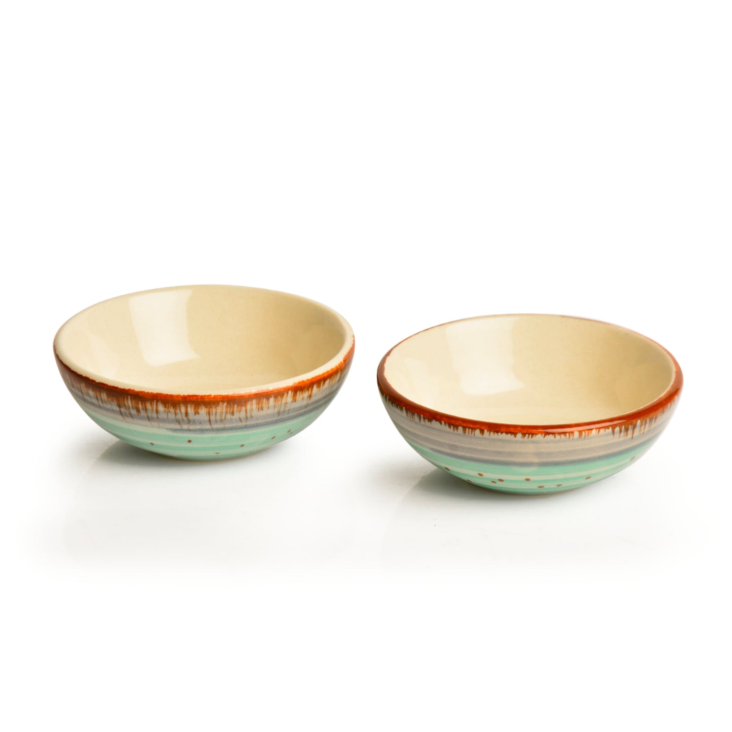 Studio Pottery Ceramic Green Carnival Dip Bowls (Set of 2, 50 ml each)