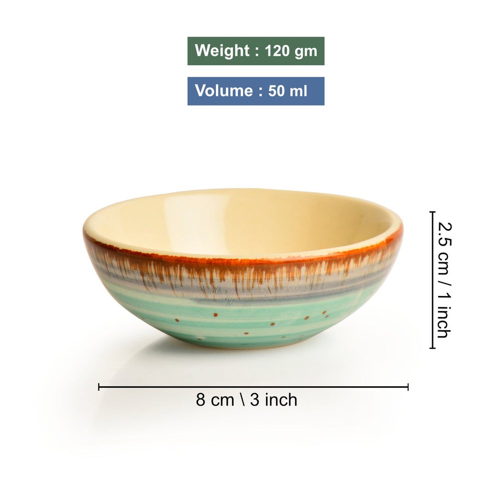 Studio Pottery Ceramic Green Carnival Dip Bowls (Set of 2, 50 ml each)