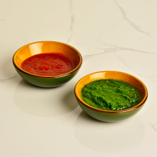 Studio Pottery Ceramic Chrome Green Dip Bowls (Set of 2, 50 ml each)