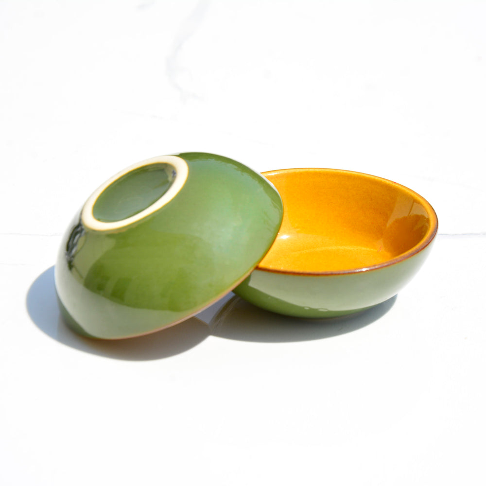 Studio Pottery Ceramic Chrome Green Dip Bowls (Set of 2, 50 ml each)