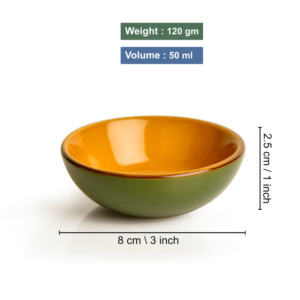 Studio Pottery Ceramic Chrome Green Dip Bowls (Set of 2, 50 ml each)