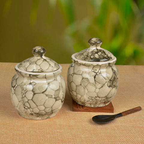 Hand Painted Ceramic Multi-Utility Storage Jar  with Lid (Set of 2, 500 ml, Black Lustre)