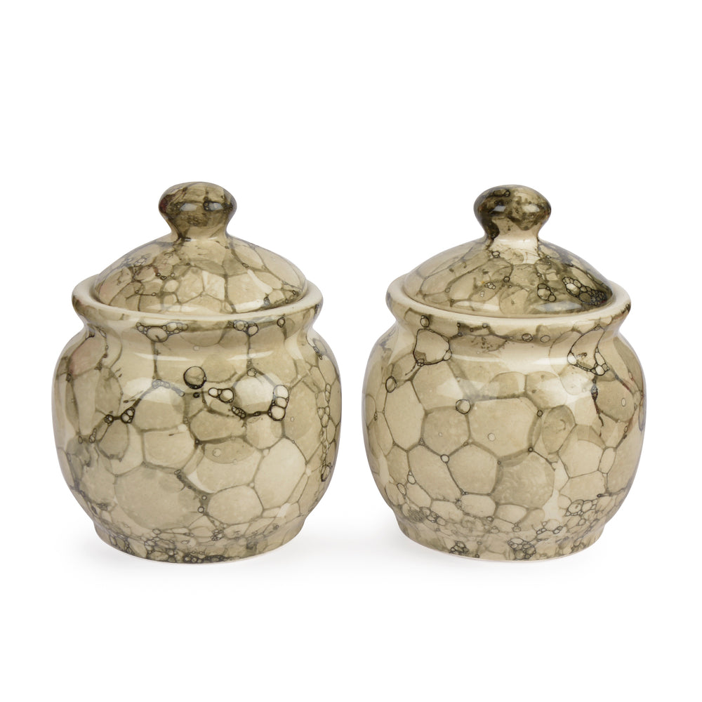 Hand Painted Ceramic Multi-Utility Storage Jar  with Lid (Set of 2, 500 ml, Black Lustre)