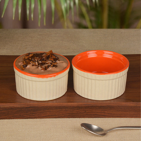 Studio Pottery Ceramic Dessert / Dip Bowls (150 ml each, Set of 2, White , Orange)