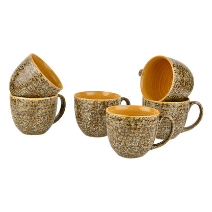 Hand Glazed Ceramic Soup Cups with Handle (300 ml each, Set of 6, Sage and Yellow)