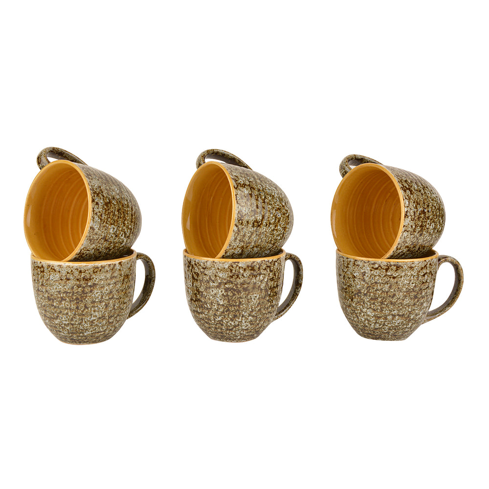 Hand Glazed Ceramic Soup Cups with Handle (300 ml each, Set of 6, Sage and Yellow)