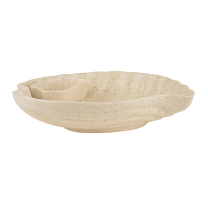 Ceramic Snacks Serving Platter with Dip Cup (Off White, 8 inches)