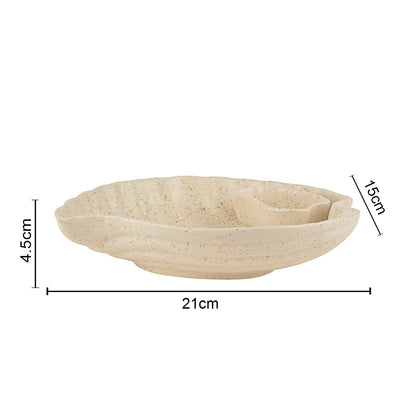 Ceramic Snacks Serving Platter with Dip Cup (Off White, 8 inches)