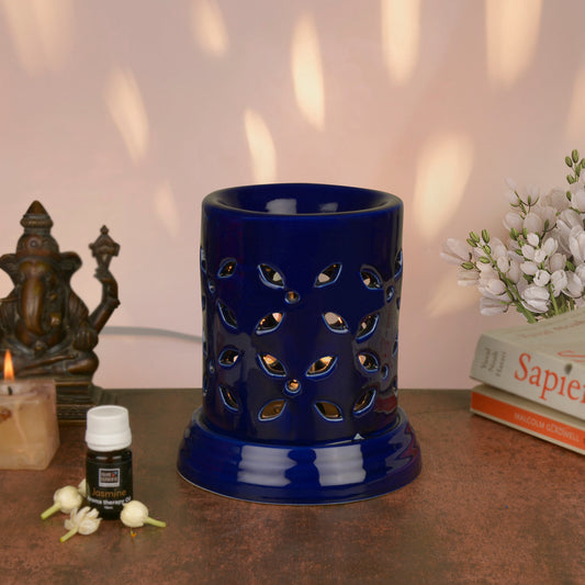 Ceramic Electrical Aroma Diffuser with Essential Oil (7 inches , Dark Blue)