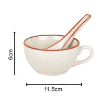 Ceramic Matt Finish Soup Cups with Spoon (250 ml each, Set of 4, White)