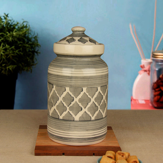 Handpainted Ceramic Jar (Burni) with Lid (3000 ml, Grey)
