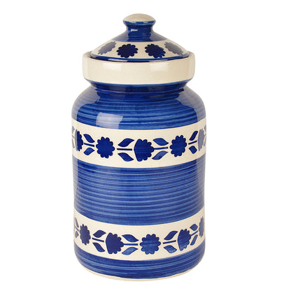 Handpainted Ceramic Jar (Burni) Set with Lid (3000 ml, Blue and White)