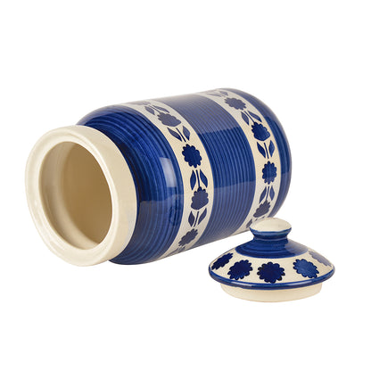 Handpainted Ceramic Jar (Burni) Set with Lid (3000 ml, Blue and White)