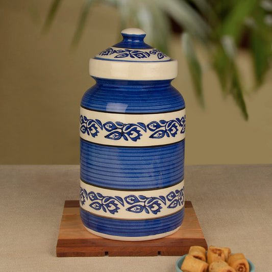 Handpainted Ceramic Jar (Burni) with Lid (3000 ml, Blue and White)