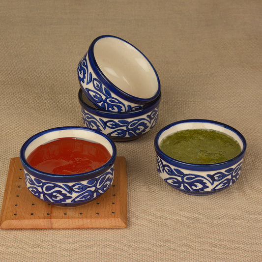 Handpainted Ceramic Serving Bowls (110 ml , Set of 4, Blue)