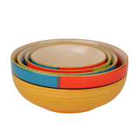 Studio Pottery Handpainted Dinner Serving Bowl Set (Set of 4 , Orange, Green , Yellow)