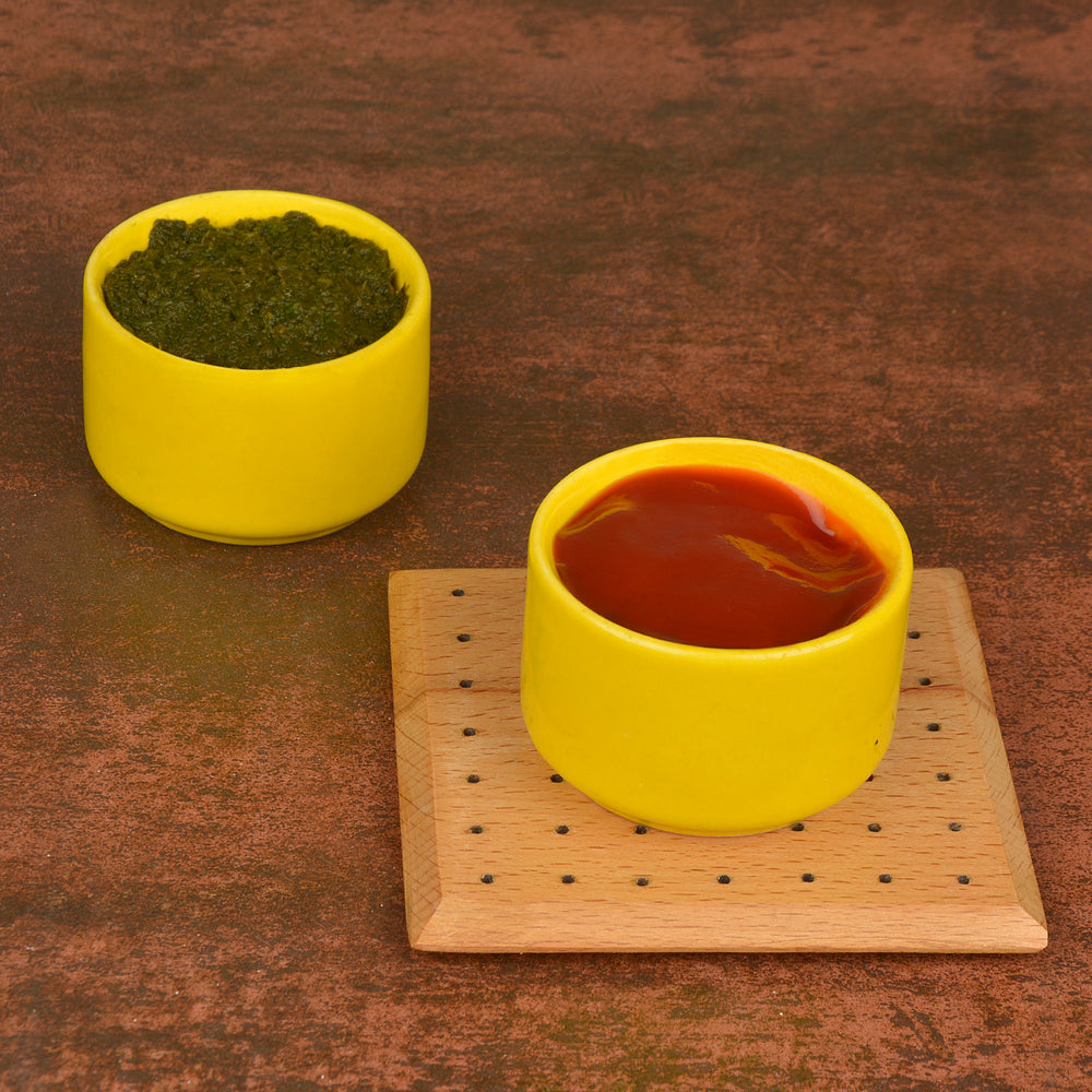 Hand Glazed Ceramic Dip Bowls (60 ml Each, Set of 2, Yellow)