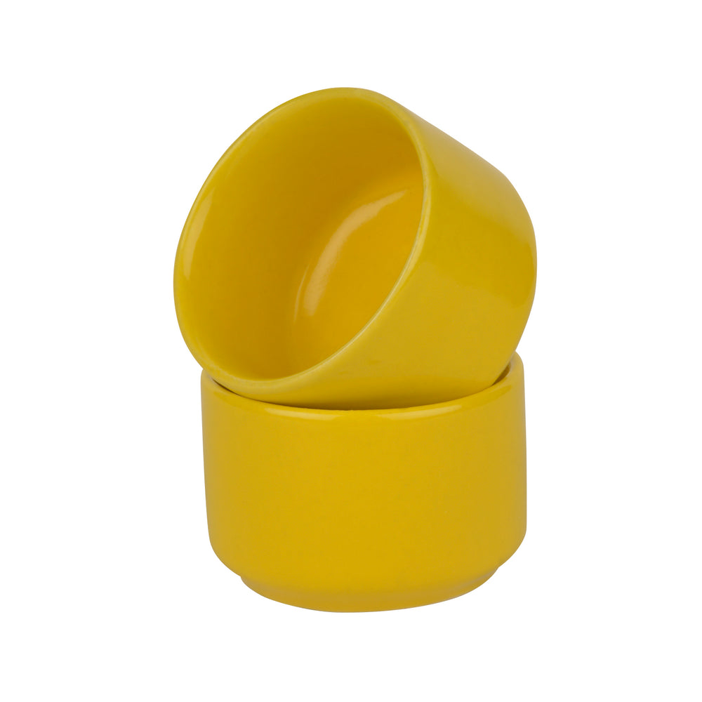 Hand Glazed Ceramic Dip Bowls (60 ml Each, Set of 2, Yellow)