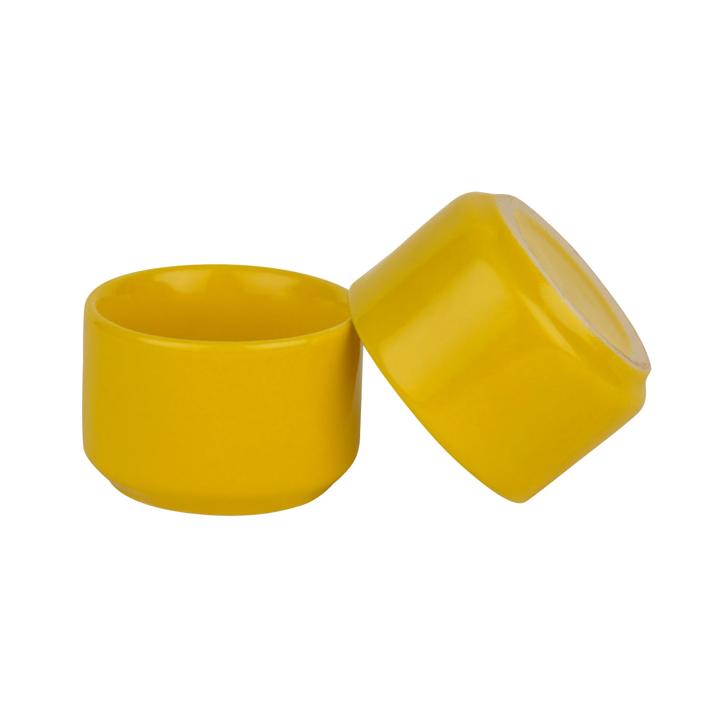 Hand Glazed Ceramic Dip Bowls (60 ml Each, Set of 2, Yellow)