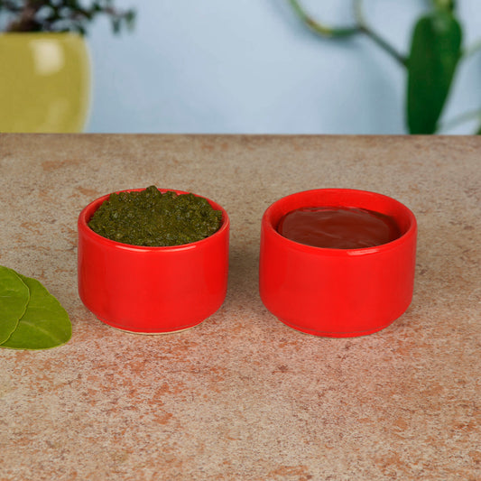 Hand Glazed Ceramic Dip Bowls (60 ml Each, Set of 2, Red)