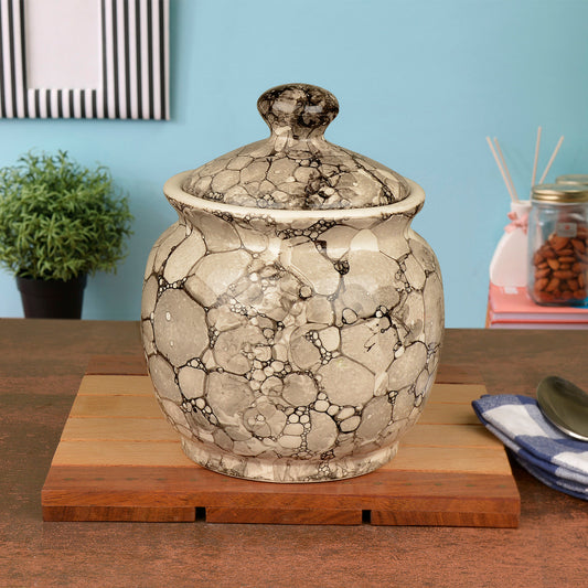 Handpainted Ceramic Jar with Lid (1000 ml, Grey Lustre)