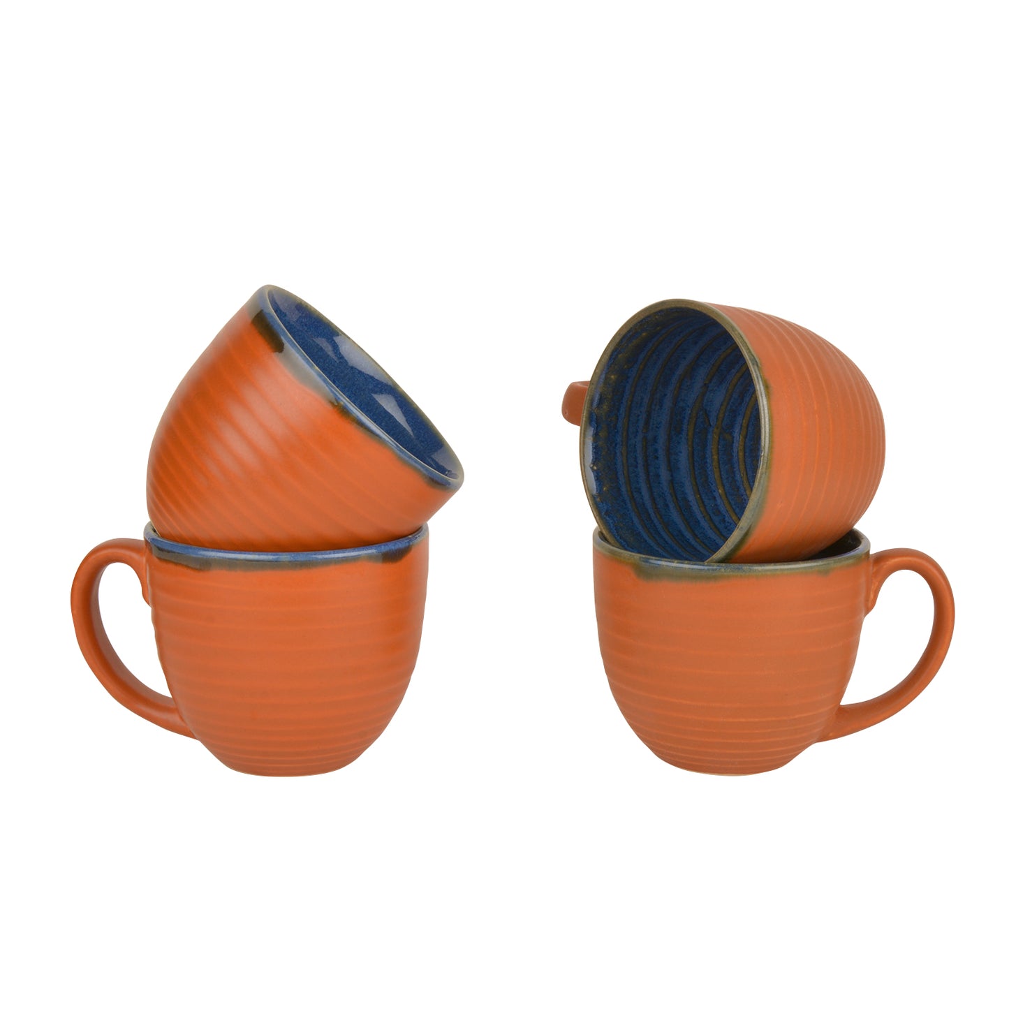 Handcrafted Ceramic Soup Bowls with Handle (350 ml each, Set of 4, Terracotta)