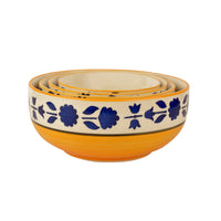 Studio Pottery Hand-Painted Dinner Serving Bowl Set (Set of 4, Yellow and Blue, 1200 ml, 650 ml, 450 ml, 300 ml)