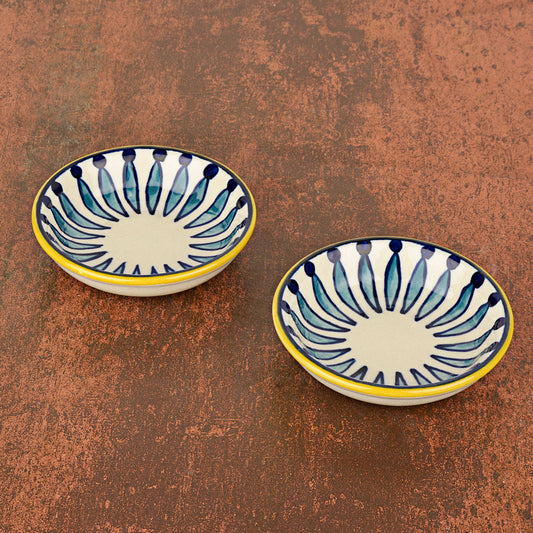 "Kyoto Collection" Handpainted Ceramic Dip Bowls (Set of 2, White and Blue, 50 ml each)