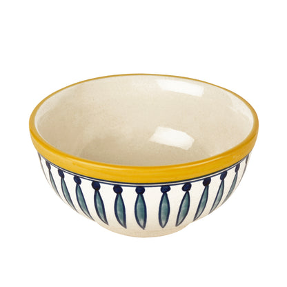 "Kyoto Collection" Handpainted Ceramic Dinner Serving Bowl (White and Blue, 1000 ml)