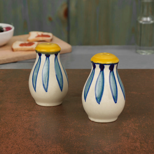 "Kyoto Collection" Handpainted Ceramic Salt and Pepper Shaker (Set of 2, White and Blue)