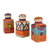 Handpainted Ceramic Spice Jars with Air Tight Lid (Set of 3, Multicolor, 250 ml each)