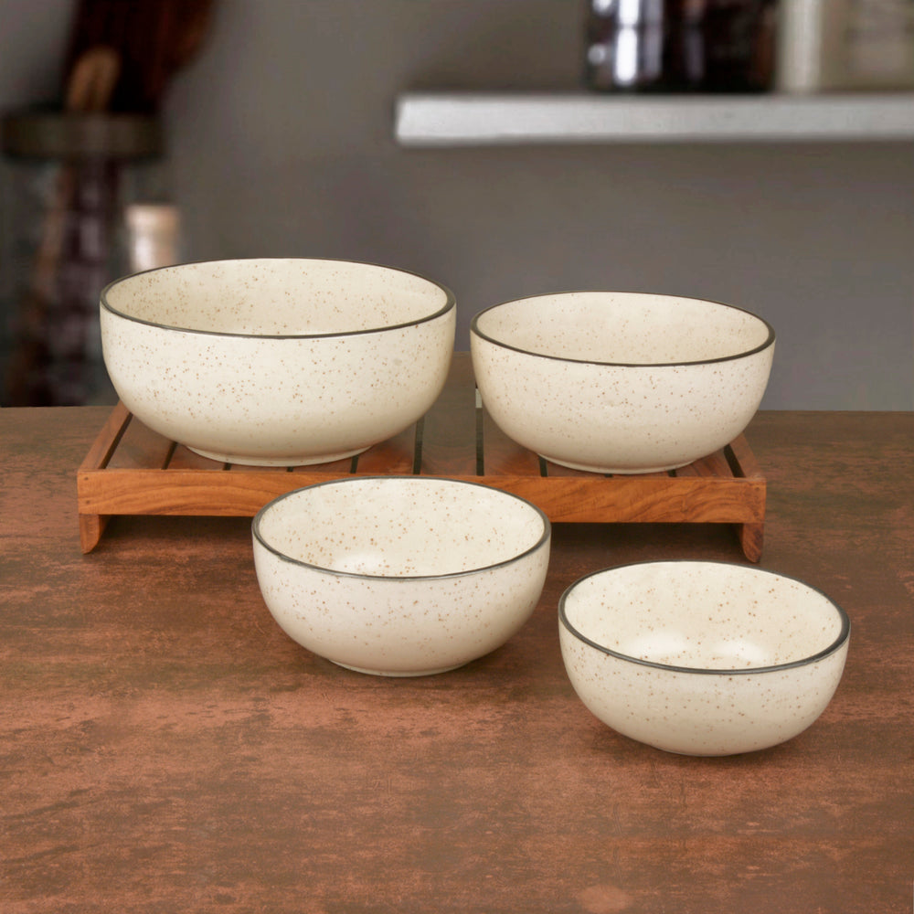 Handcrafted White Matt Dinner Serving Bowl Set (Set of 4)