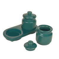 Hand Glazed Ceramic Pickle Serving Jar Set with Tray (Set of 2, Turquoise Blue , 200 ml each)