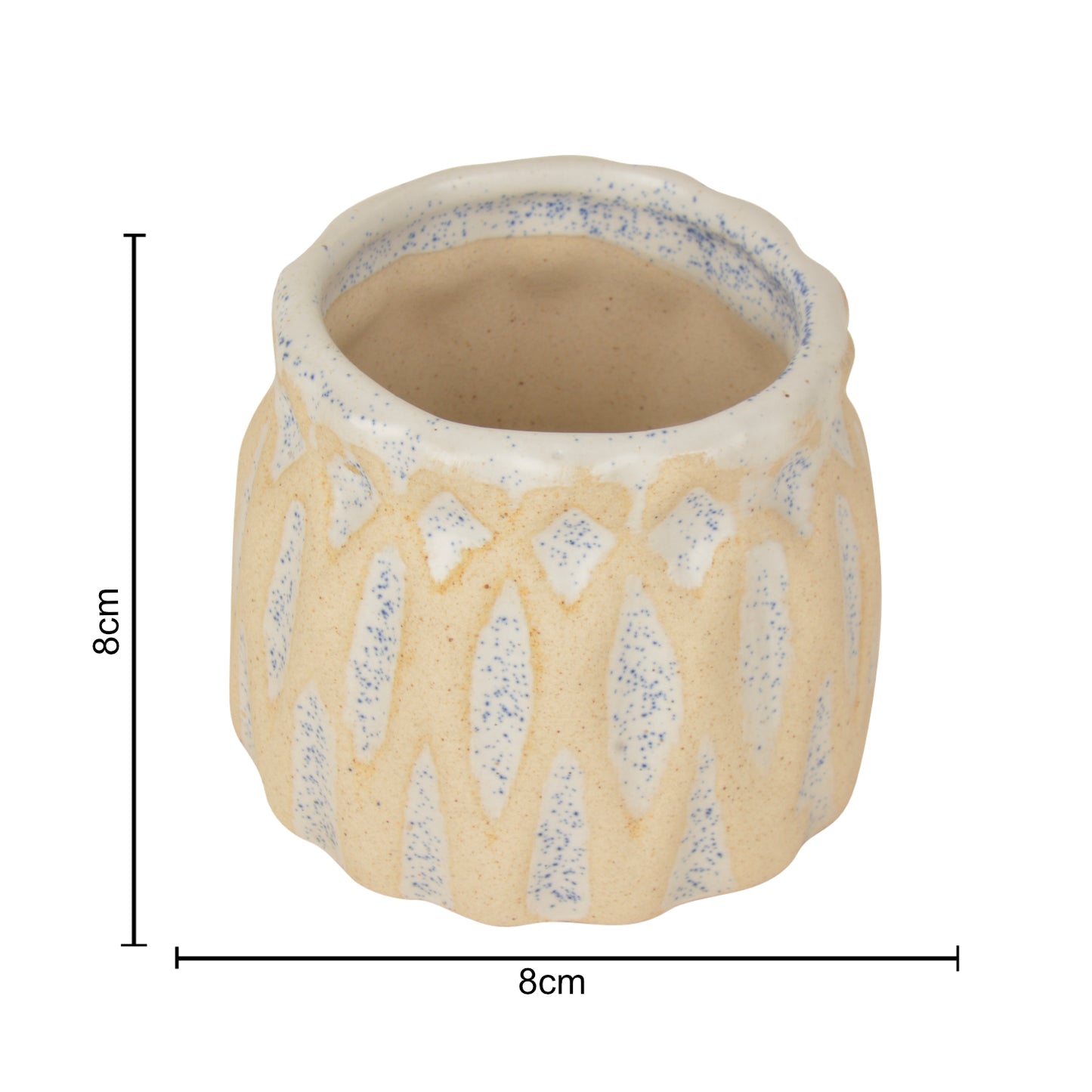 Handpainted Dual Tone Ceramic Planter Pot (Beige and Blue, Diameter - 8 cm, Height - 8 cm)