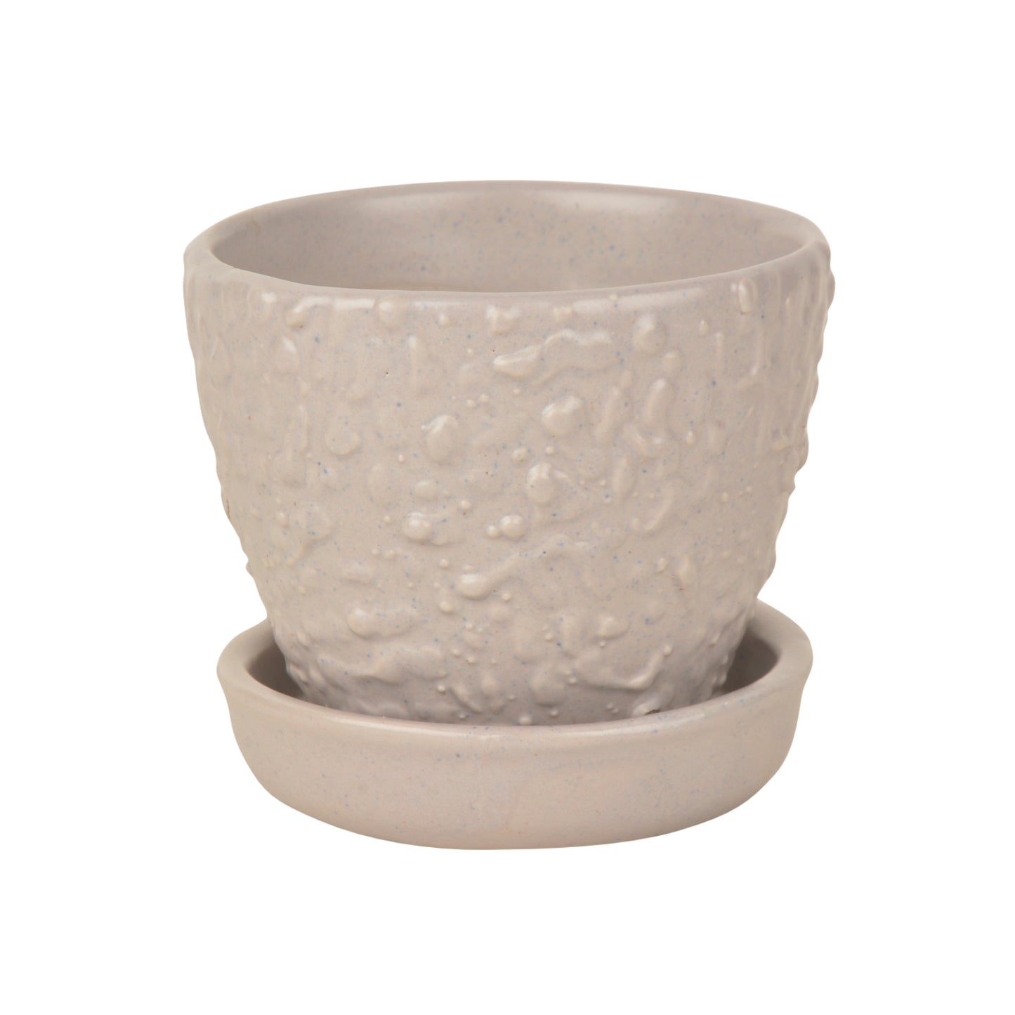Handpainted Ceramic Planter Pot with Tray (Grey, Diameter - 9 cm, Height - 8 cm)