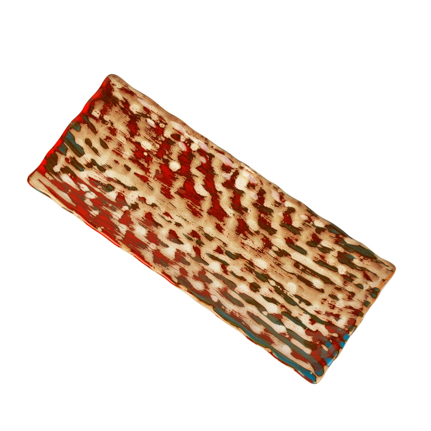 Hand Brush Stroke Design Ceramic Rectangular Platter (Multicolor, Length - 30 cm, Width - 12 cm)