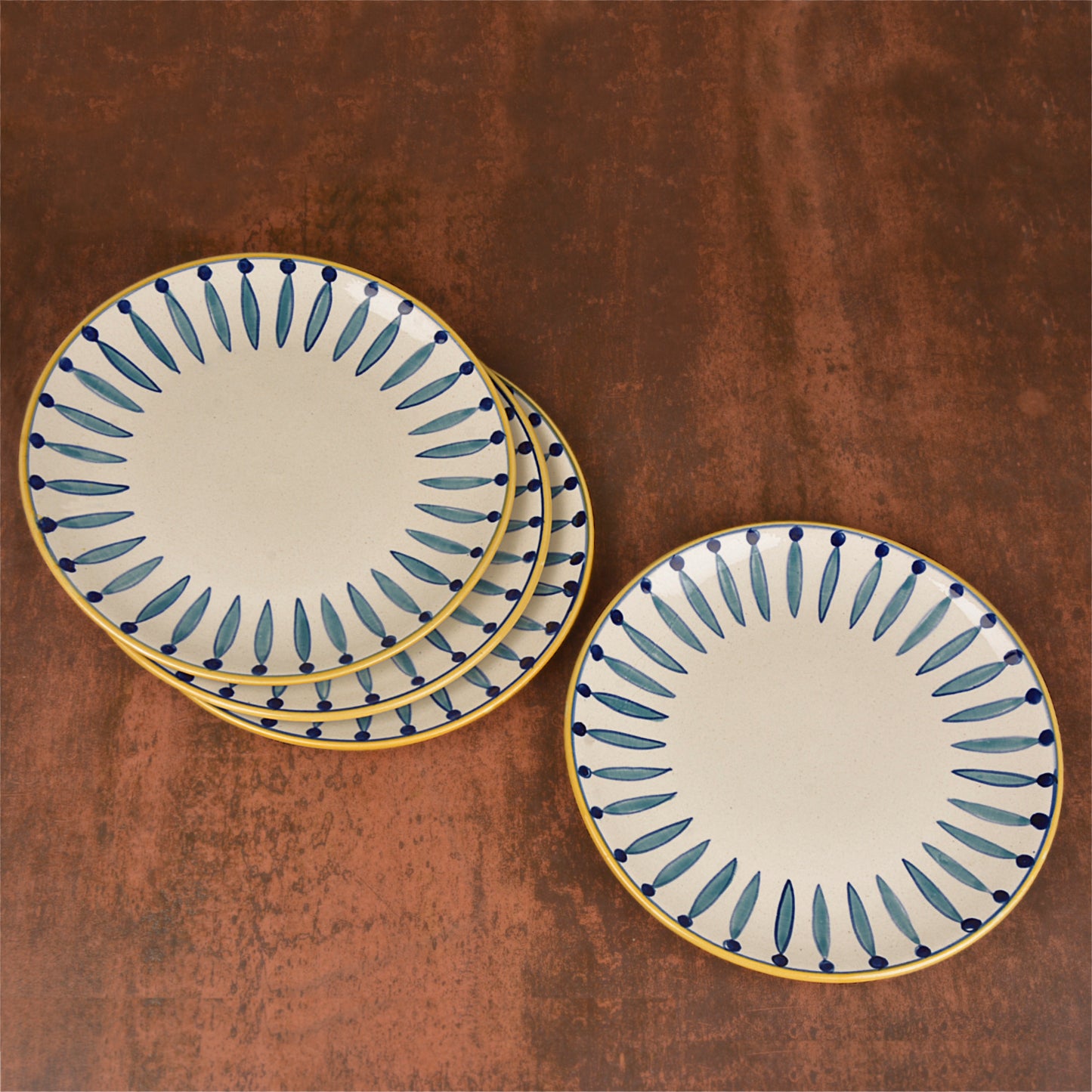 " Kyoto Collection " Handpainted Ceramic Dinner Serving Plates (Set of 4, White and Blue, 10 inches)