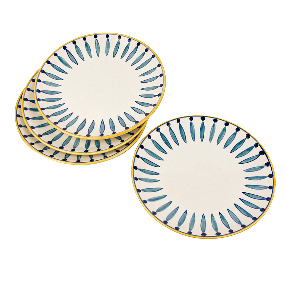 " Kyoto Collection " Handpainted Ceramic Dinner Serving Plates (Set of 4, White and Blue, 10 inches)