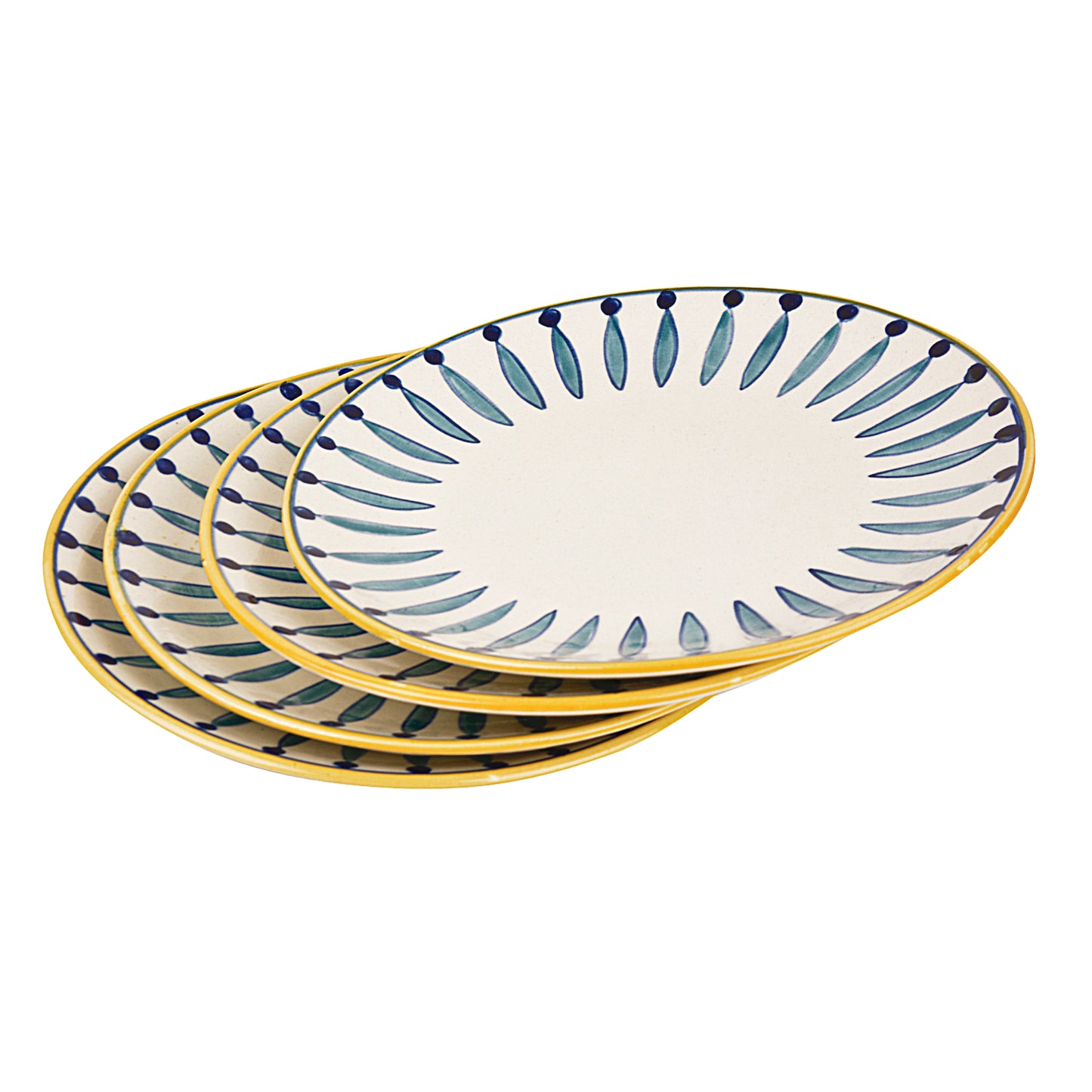 " Kyoto Collection " Handpainted Ceramic Dinner Serving Plates (Set of 4, White and Blue, 10 inches)