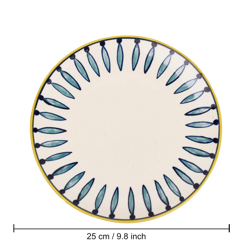 " Kyoto Collection " Handpainted Ceramic Dinner Serving Plates (Set of 4, White and Blue, 10 inches)